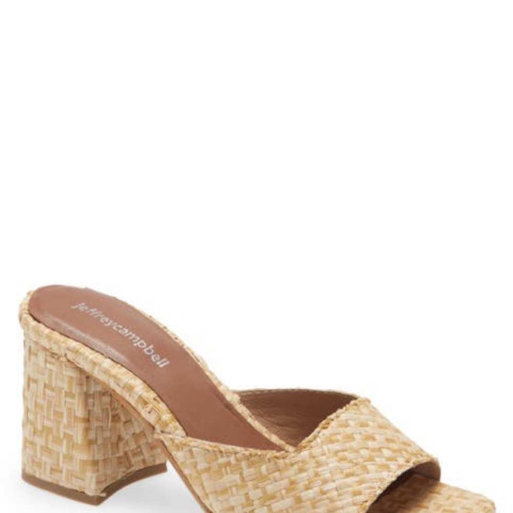 Jeffrey Campbell Melange Raffia Block Heel Sandal tan color size  7.5